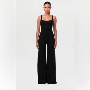 Naked Wardrobe $98 SMOOTH TANK WIDE-LEG JUMPSUIT in black